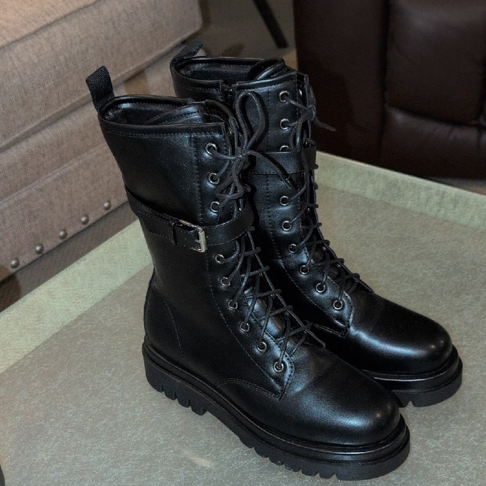 Black Lace-Up Women's Boots - Picture 3 of 7